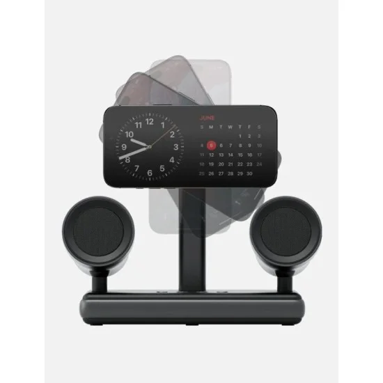 Energea Magaudio Stand, 2In1 Speakerphone & Qi2 Magnetic Fast Wireless Charger - Gunmetal
